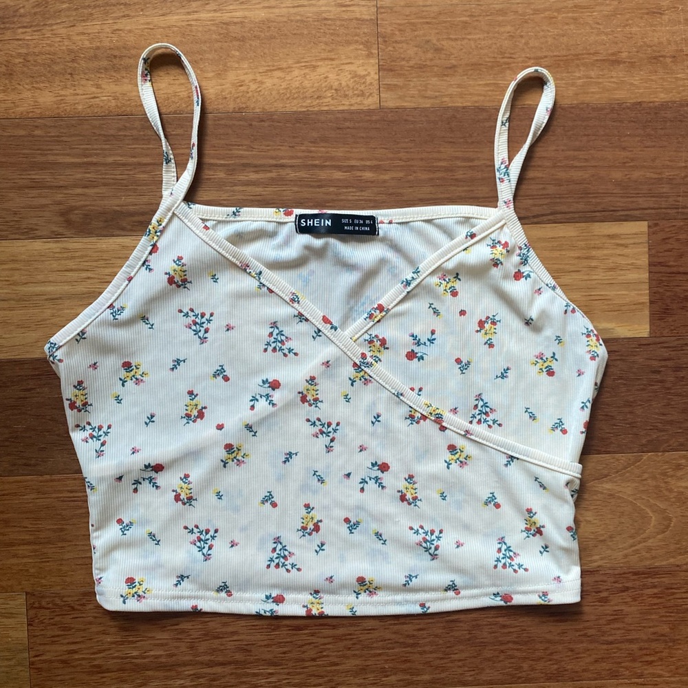 floral print v neck summer crop top tank top